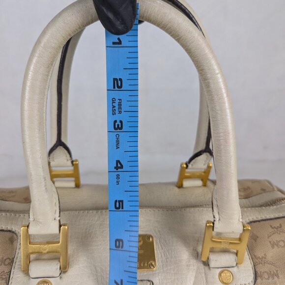 MCM Munchen Visetos Coated Canvas Bowler Monogram Beige Top Handle Charm BAG - Picture 16 of 16